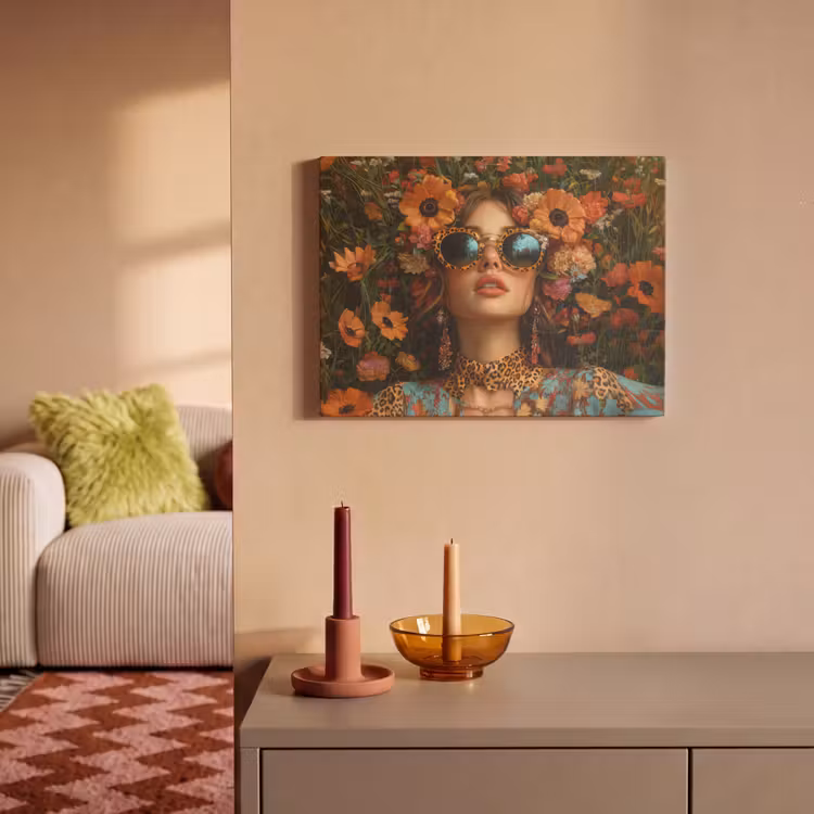 Akoestisch schilderij - Vrouwen - Bloemen - Modern - Bril - Abstract — 2
