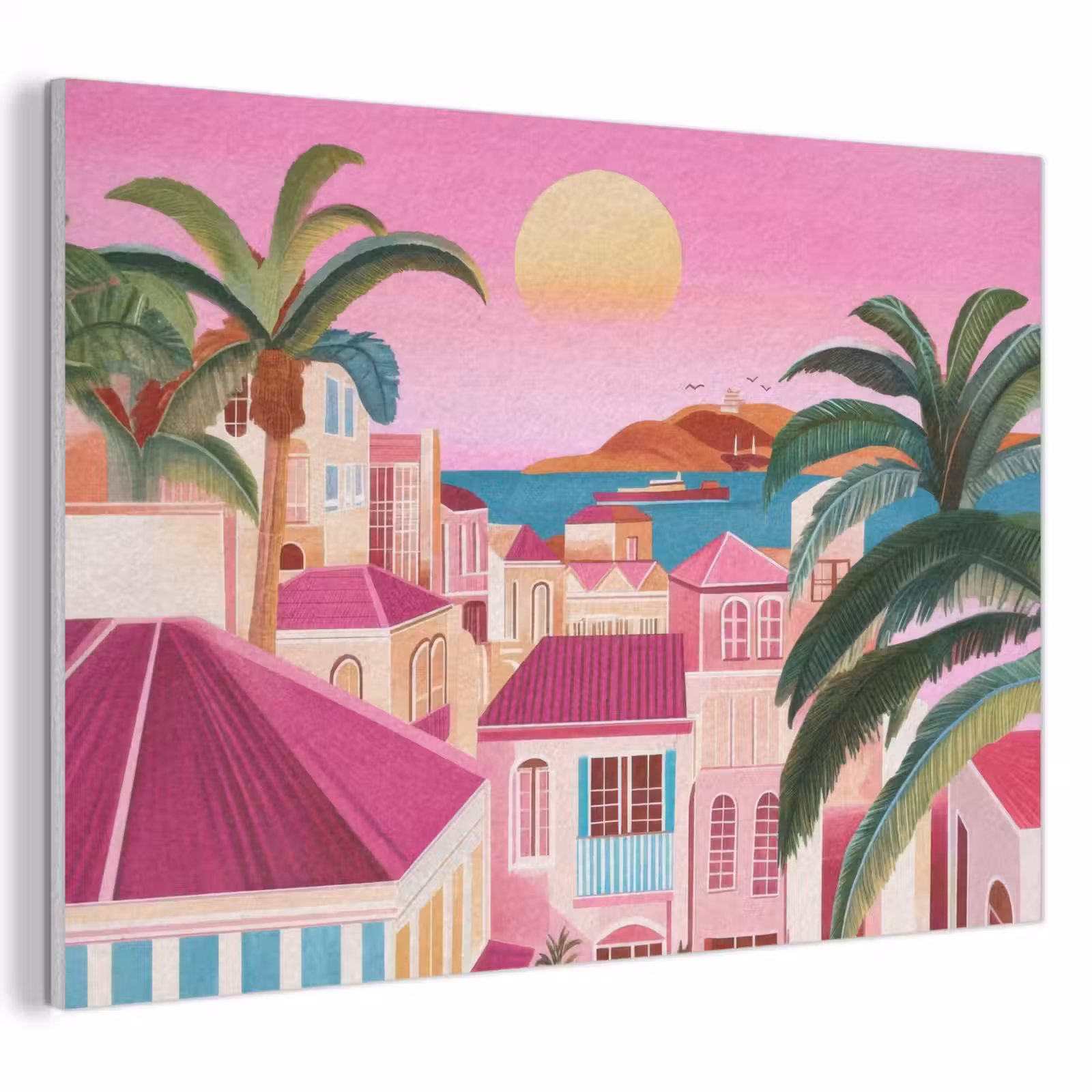 Akoestisch schilderij - Stad - Roze - Palmbomen — 1