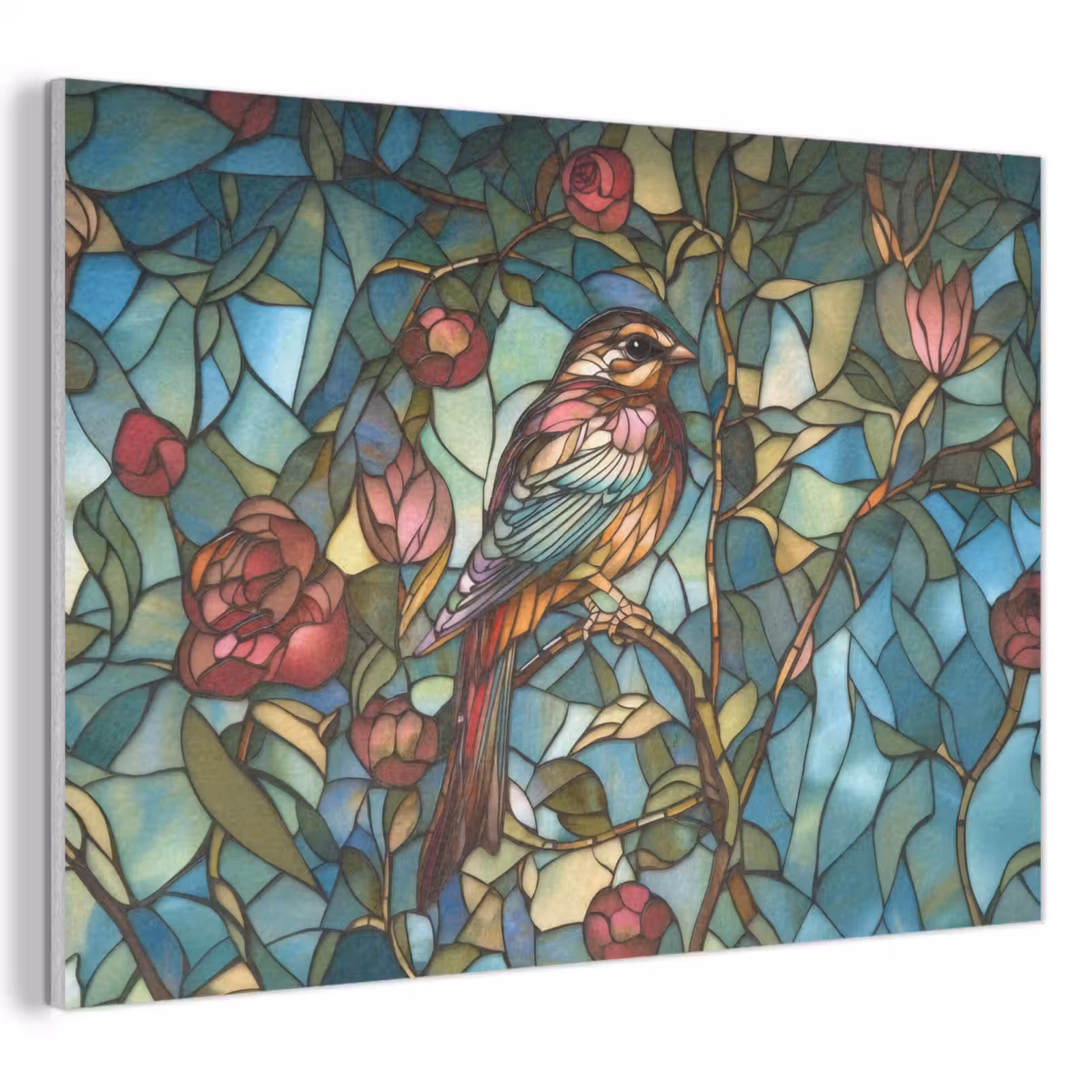 Akoestisch schilderij - Vogel - Tak - Rozen - Mozaïek — 1