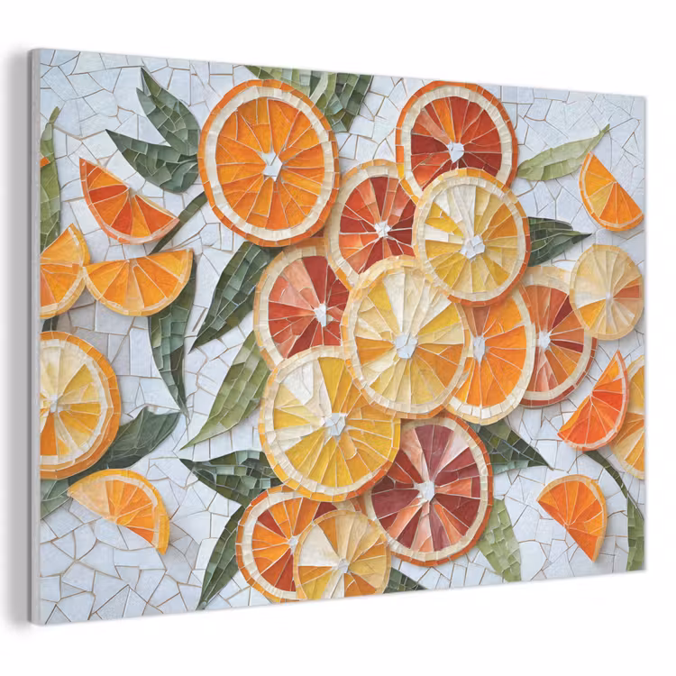 Akoestisch schilderij - Schijfjes - Fruit - Oranje - Mozaïek — 1