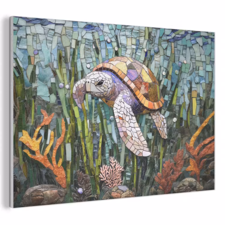 Akoestisch schilderij - Schildpad - Zeewier - Mozaïek — 1