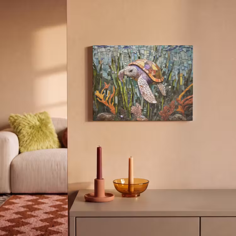 Akoestisch schilderij - Schildpad - Zeewier - Mozaïek — 2