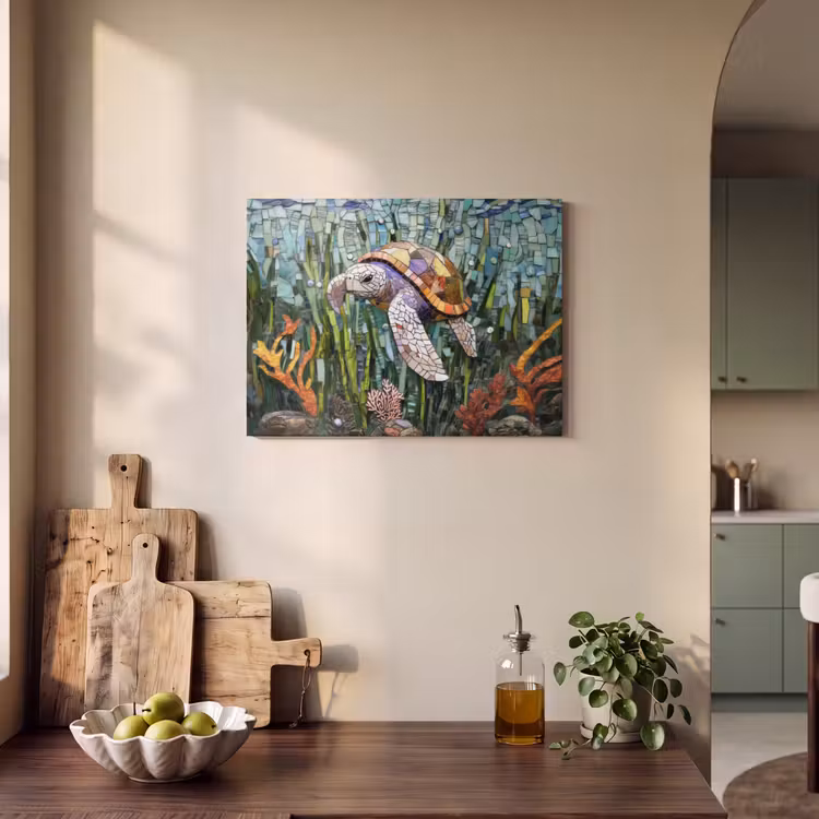 Akoestisch schilderij - Schildpad - Zeewier - Mozaïek — 3