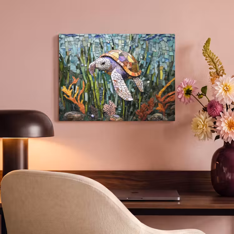 Akoestisch schilderij - Schildpad - Zeewier - Mozaïek — 4