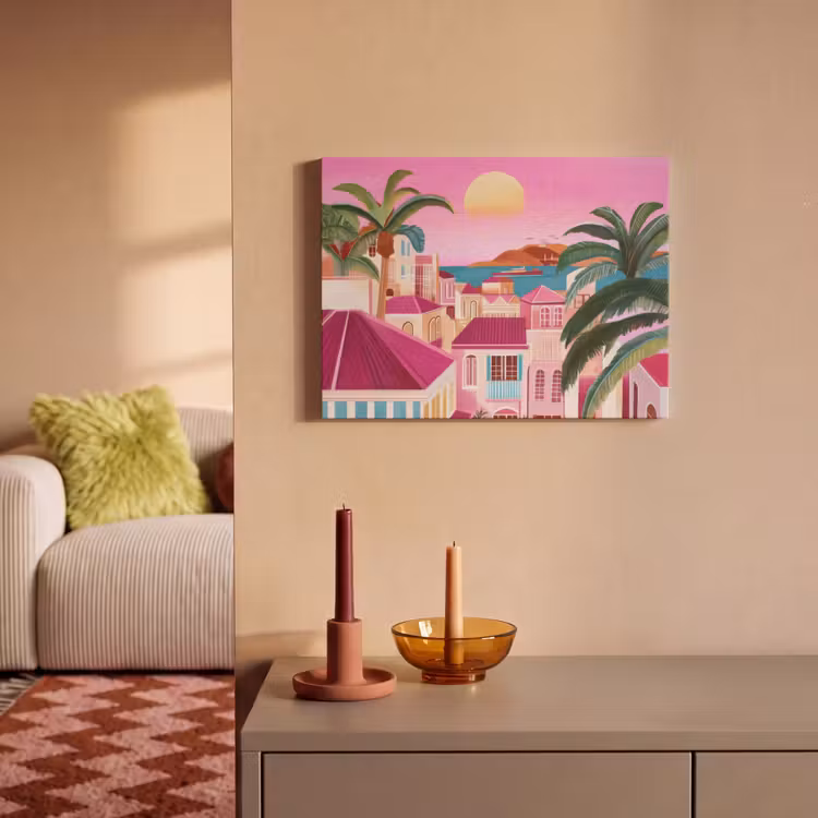 Akoestisch schilderij - Stad - Roze - Palmbomen — 2
