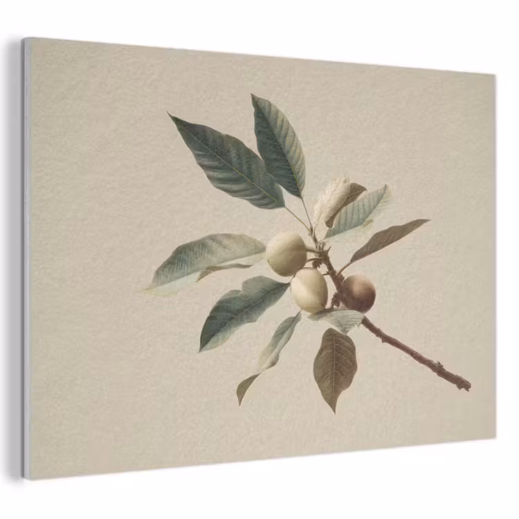 Akoestisch schilderij - Tak - Groene Bladeren - Vruchten — 1