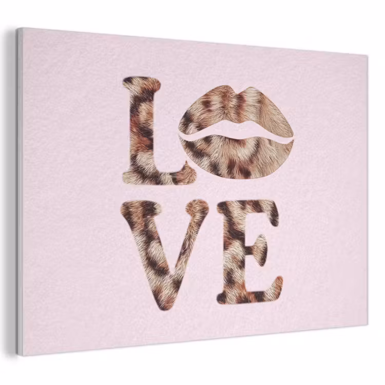 Akoestisch schilderij - Tekst - Love - Pantervacht - Lichtroze — 1
