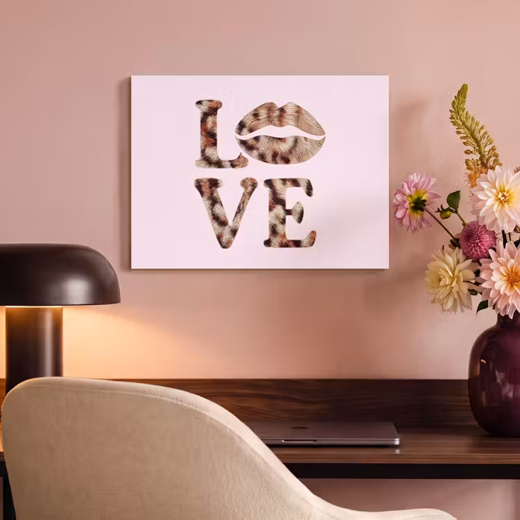 Akoestisch schilderij - Tekst - Love - Pantervacht - Lichtroze — 4