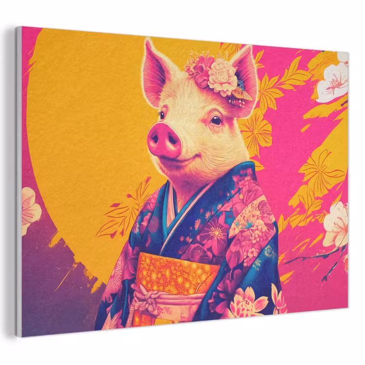 Akoestisch schilderij - Varken - Bloemkroon - Kimono - Abstract — 1