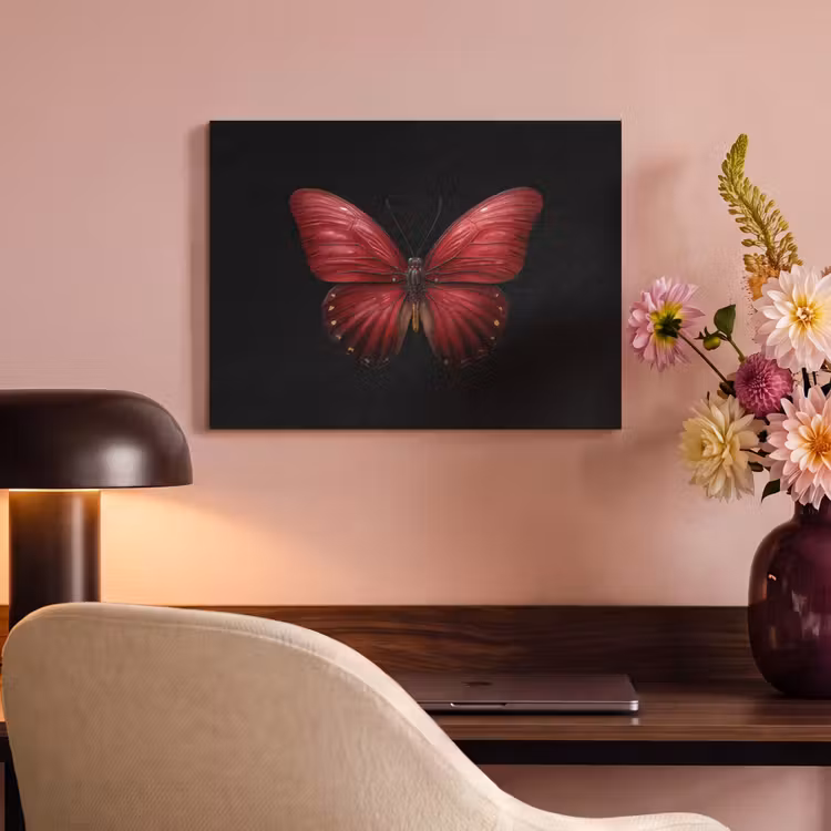 Akoestisch schilderij - Vlinder - Rood - Minimalistisch — 4