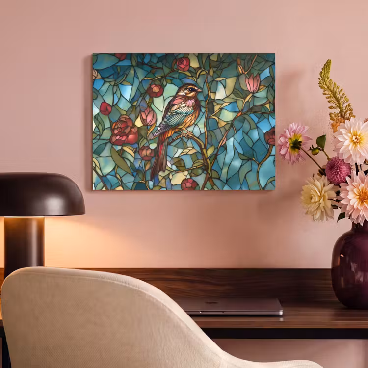 Akoestisch schilderij - Vogel - Tak - Rozen - Mozaïek — 4