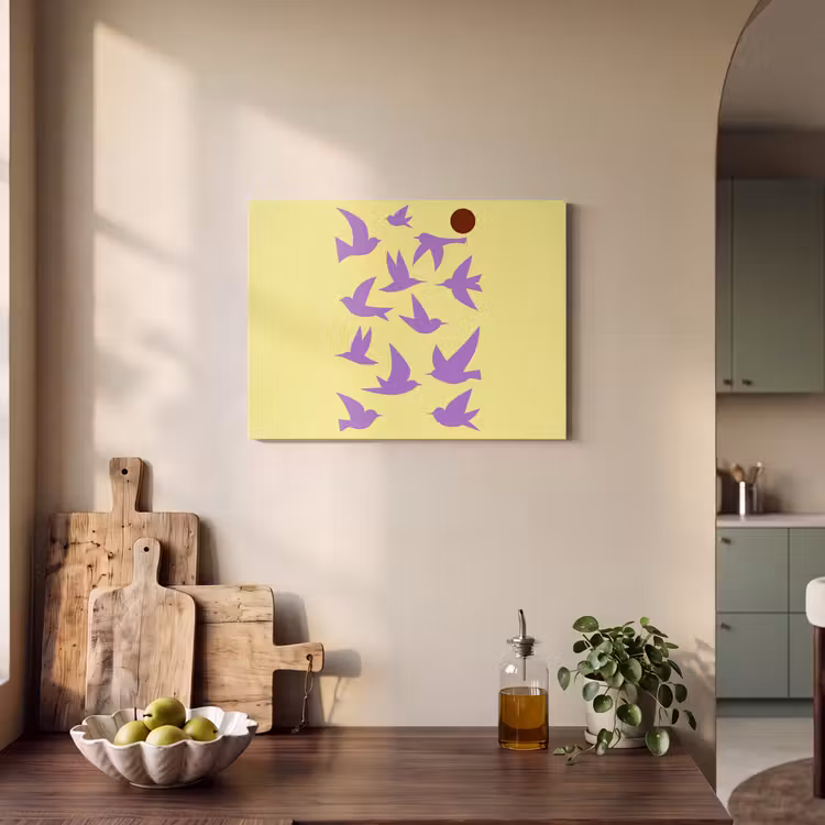 Akoestisch schilderij - Vogels - Cirkel - Geel - Beweging — 3