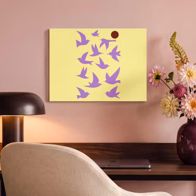 Akoestisch schilderij - Vogels - Cirkel - Geel - Beweging — 4