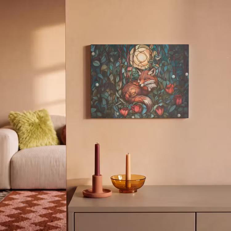 Akoestisch schilderij - Vos - Mozaïek - Bos - Maan — 2