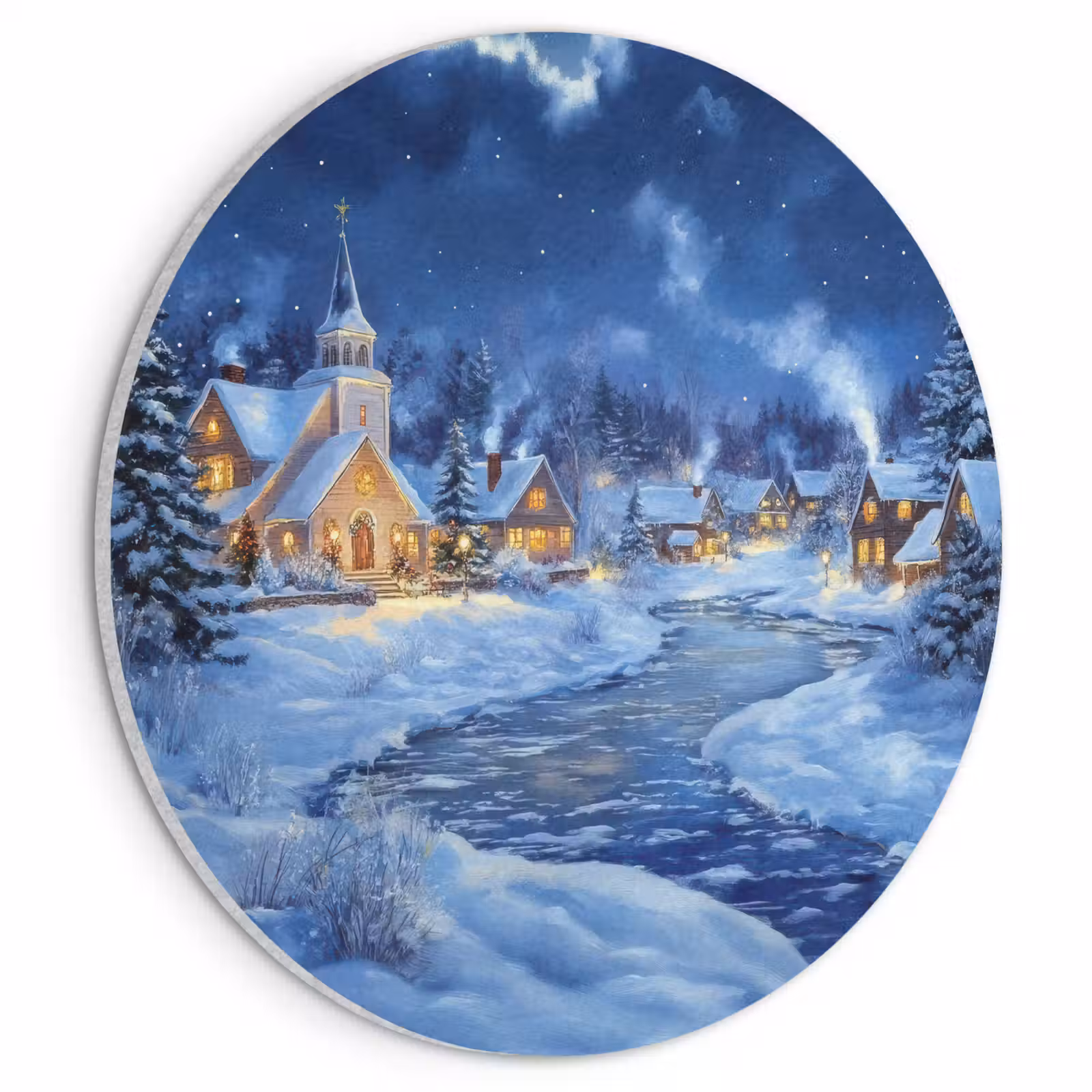Akoestisch schilderij rond - Winteravond - Kerstdorp - Donker — 1