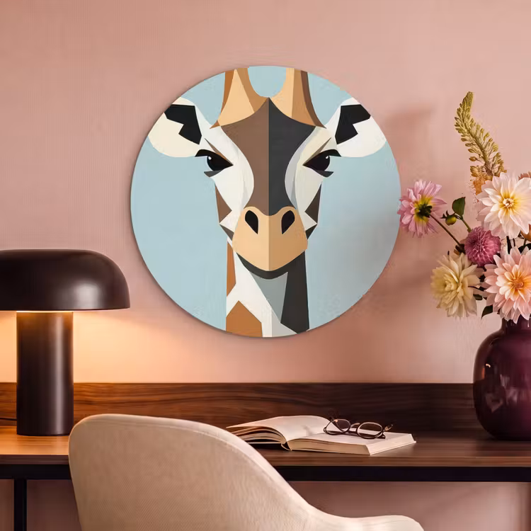 Akoestisch schilderij rond - Giraffe - Illustratie - Bruin - Minimalistisch — 2