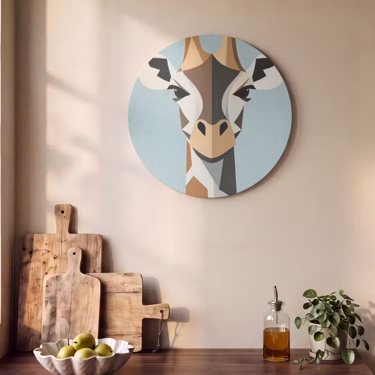 Akoestisch schilderij rond - Giraffe - Illustratie - Bruin - Minimalistisch — 4