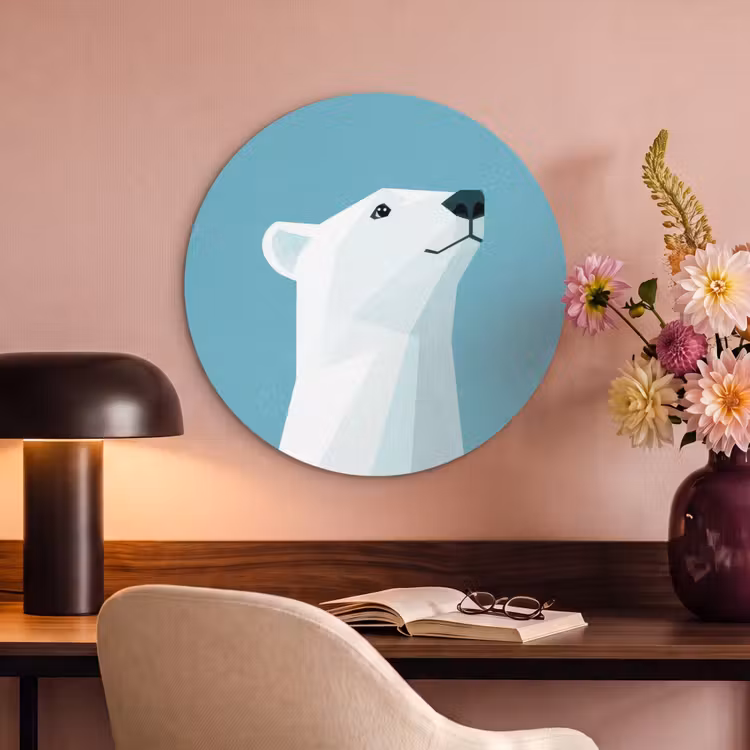 Akoestisch schilderij rond - Ijsbeer - Lichtblauw - Minimalistisch — 2