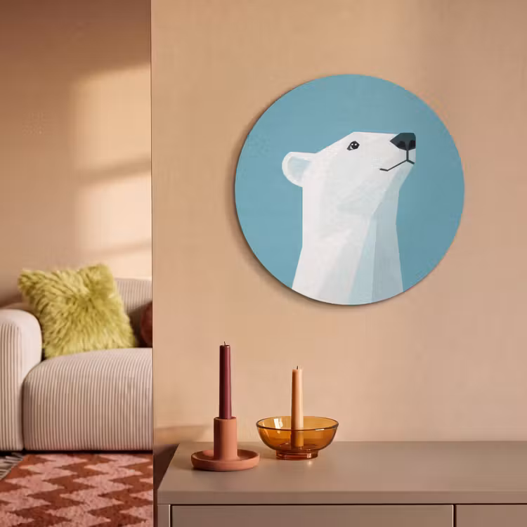 Akoestisch schilderij rond - Ijsbeer - Lichtblauw - Minimalistisch — 3
