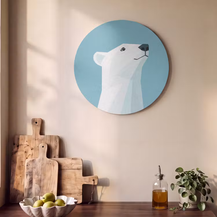 Akoestisch schilderij rond - Ijsbeer - Lichtblauw - Minimalistisch — 4