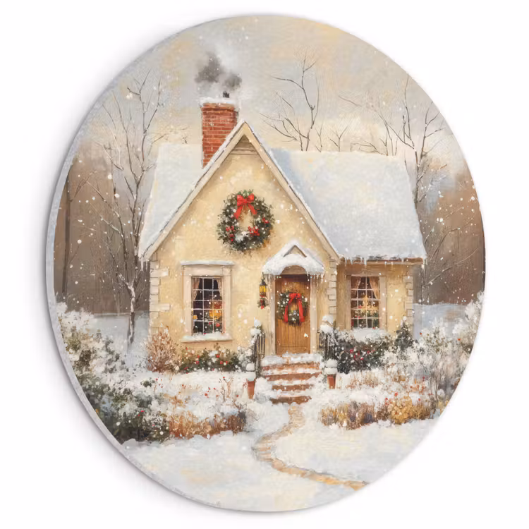 Akoestisch schilderij rond - Kerst - Huis - Winter - Sneeuw — 1