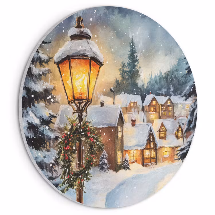 Akoestisch schilderij rond - Kerstdorp - Huizen - Sneeuw - Kerst — 1