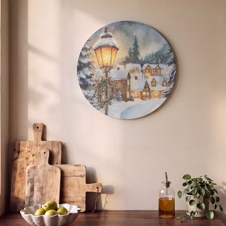 Akoestisch schilderij rond - Kerstdorp - Huizen - Sneeuw - Kerst — 4