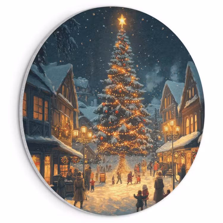 Akoestisch schilderij rond - Kerstfeest - Dorp - Donker — 1
