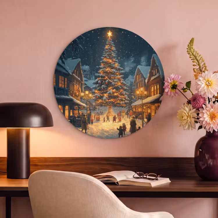 Akoestisch schilderij rond - Kerstfeest - Dorp - Donker — 2