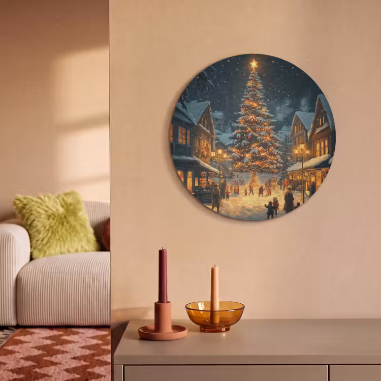 Akoestisch schilderij rond - Kerstfeest - Dorp - Donker — 3