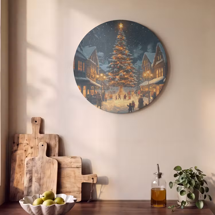 Akoestisch schilderij rond - Kerstfeest - Dorp - Donker — 4