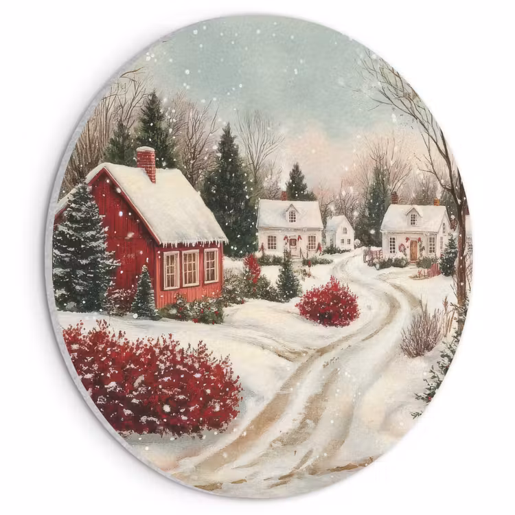 Akoestisch schilderij rond - Kerstsfeer - Landelijk - Rood — 1