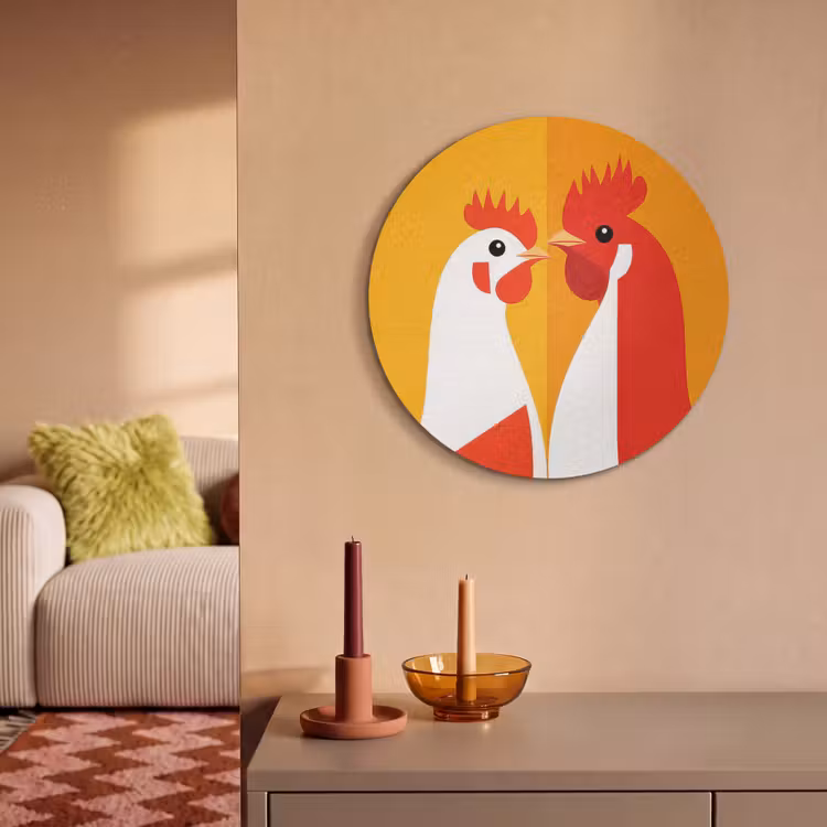 Akoestisch schilderij rond - Kippen - Oranje - Vlakken — 3