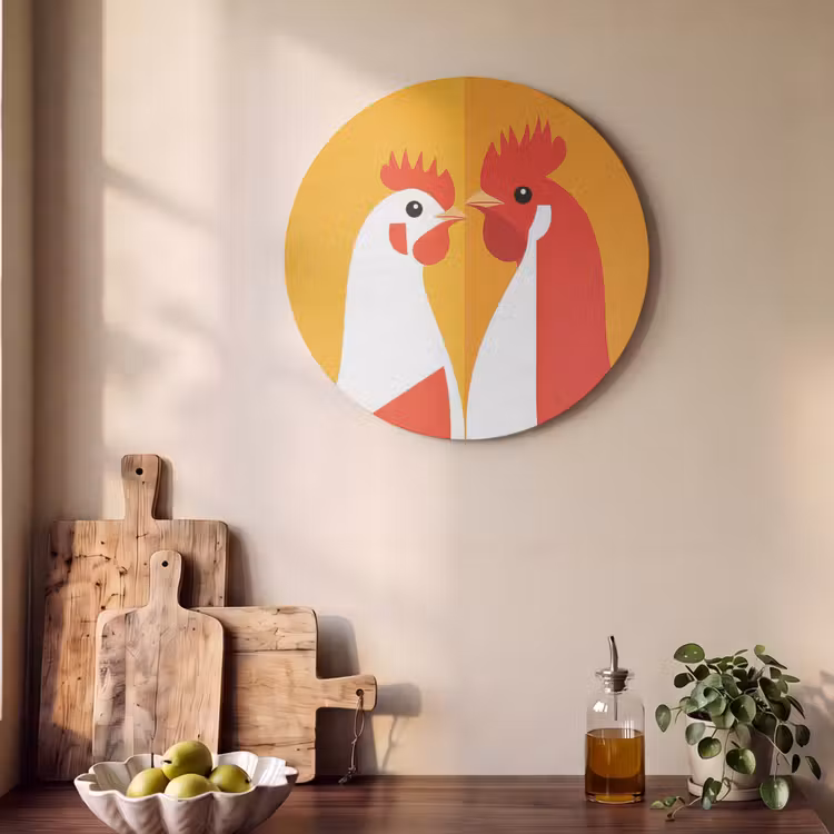 Akoestisch schilderij rond - Kippen - Oranje - Vlakken — 4
