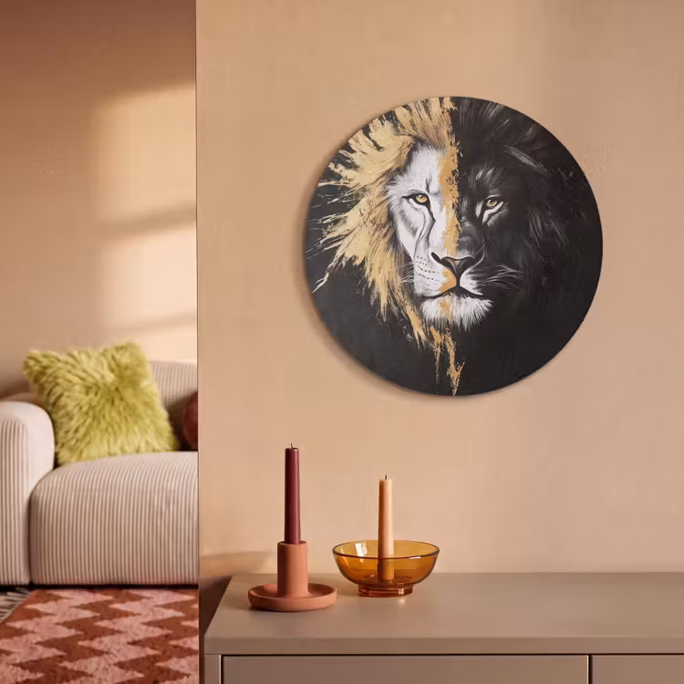 Akoestisch schilderij rond - Leeuw - Gesplitst - Zwart - Lijn — 3