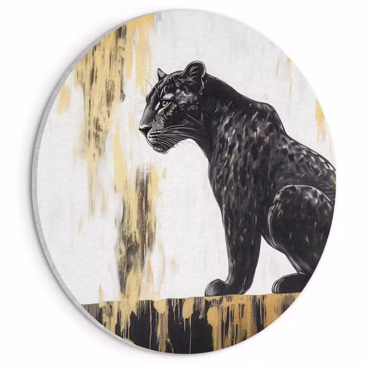 Akoestisch schilderij rond - Panter - Zwart - Abstract - Goud — 1
