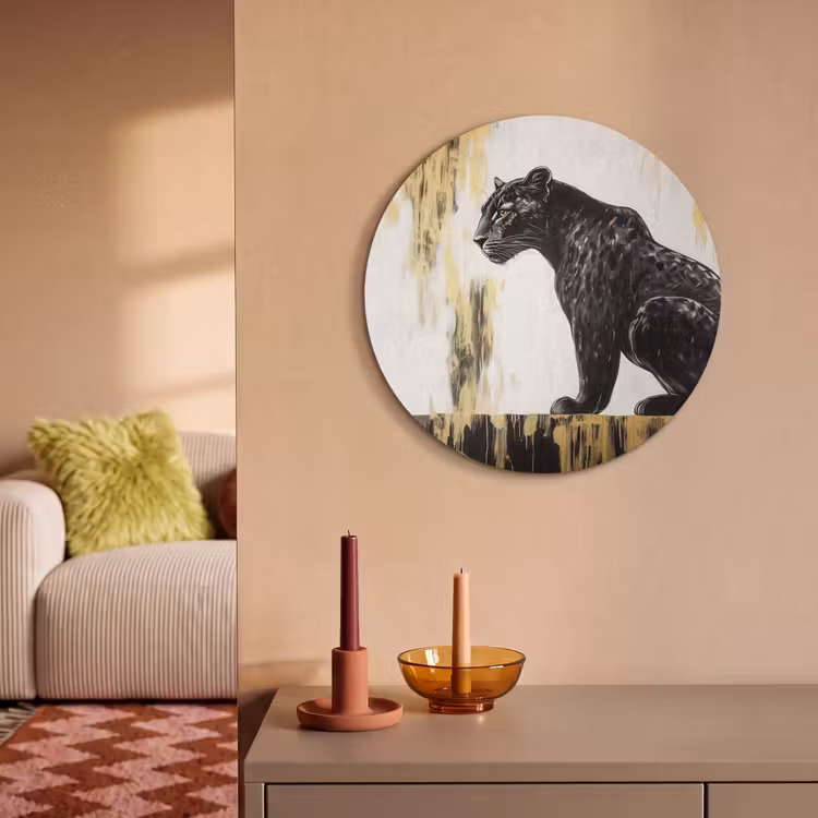Akoestisch schilderij rond - Panter - Zwart - Abstract - Goud — 3
