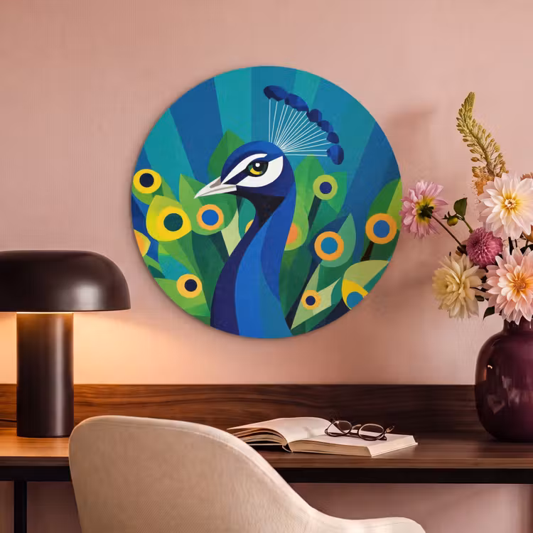 Akoestisch schilderij rond - Pauw - Cirkels - Blauw — 2