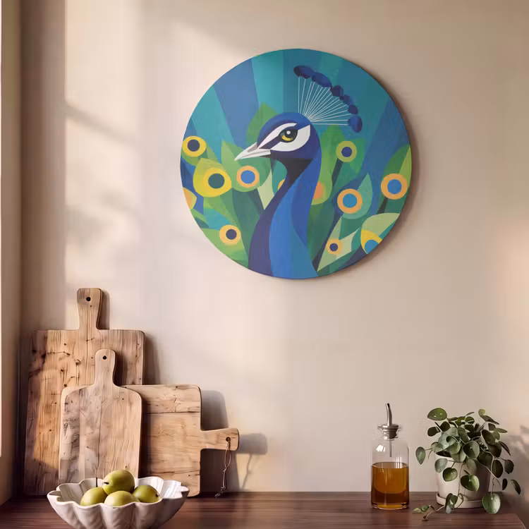 Akoestisch schilderij rond - Pauw - Cirkels - Blauw — 4