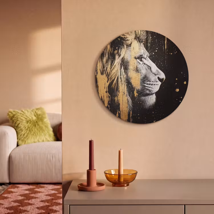 Akoestisch schilderij rond - Portret - Leeuw - Abstract - Goud — 3