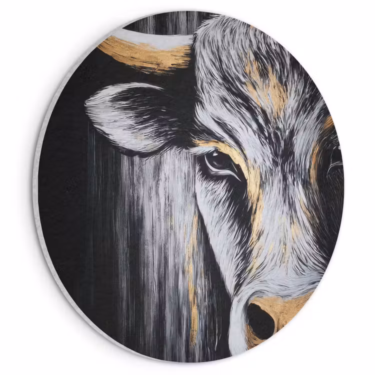 Akoestisch schilderij rond - Stier - Hoorns - Snuit - Goud — 1