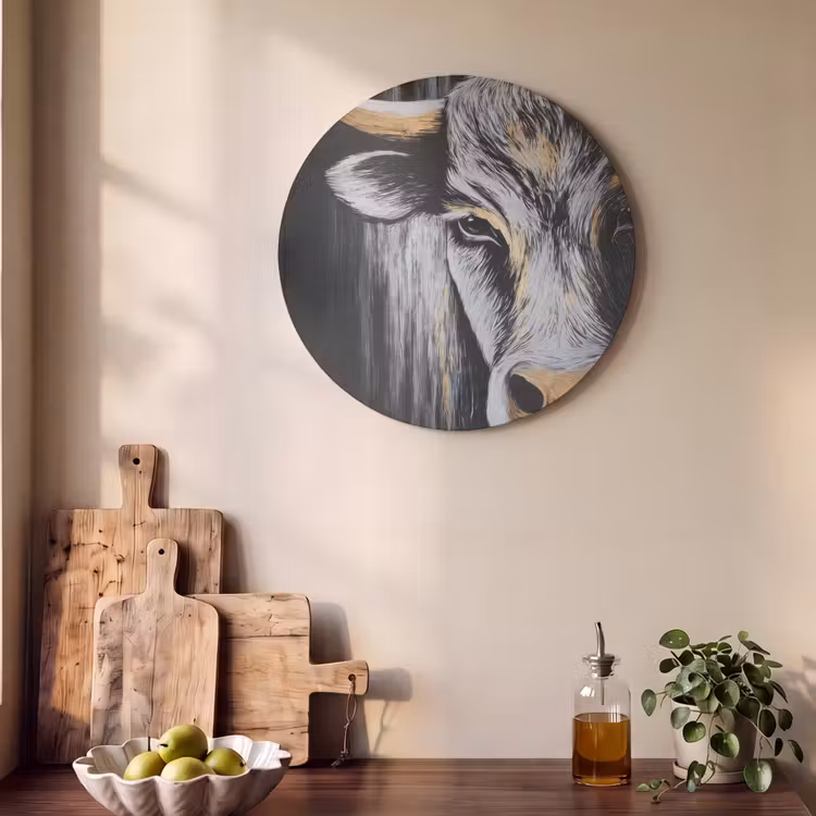 Akoestisch schilderij rond - Stier - Hoorns - Snuit - Goud — 4