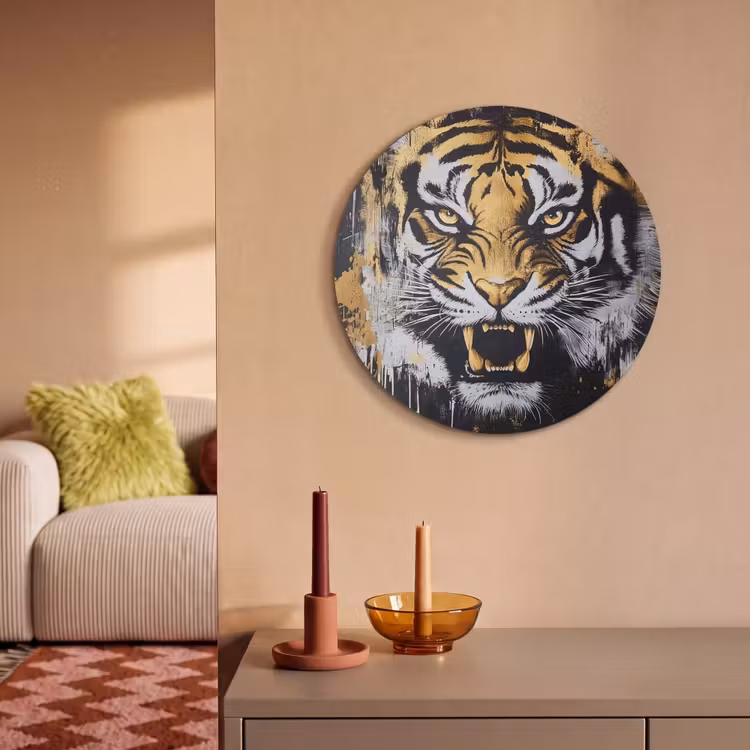 Akoestisch schilderij rond - Tijger - Verfspatten - Goud — 3
