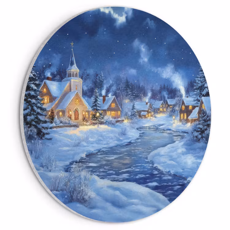 Akoestisch schilderij rond - Winteravond - Kerstdorp - Donker — 1