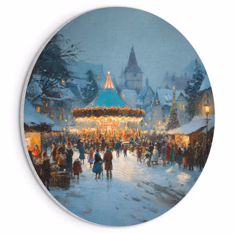 Akoestisch schilderij rond - Winterkermis - Dorp - Kleurrijk — 1