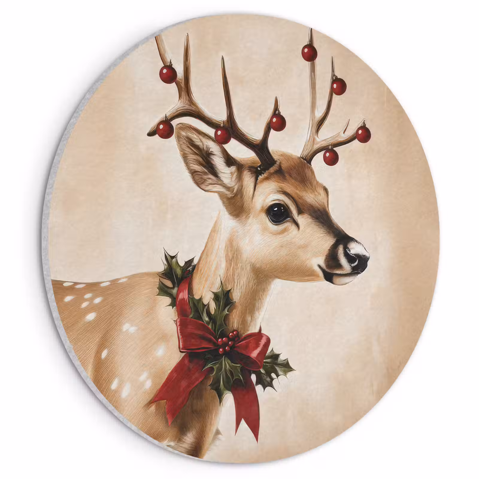 Akoestisch schilderij rond - Gewei - Kerst - Rendier - Rood — 1