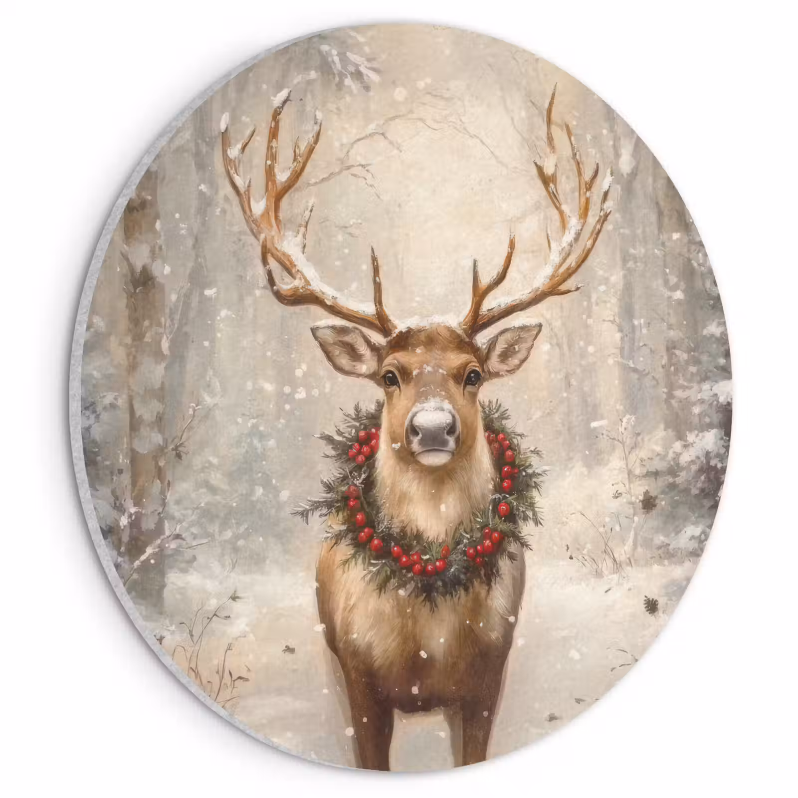 Akoestisch schilderij rond - Kerst - Rendier - Winter - Krans — 1