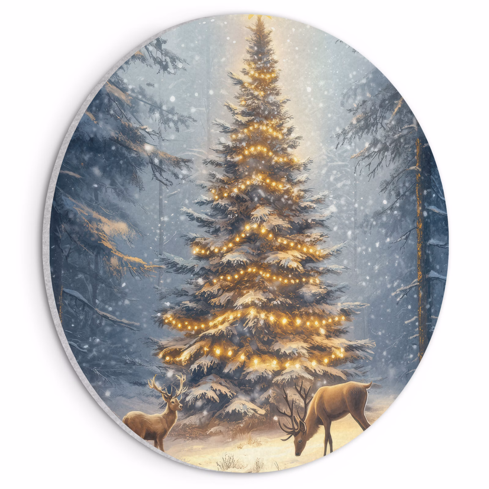 Akoestisch schilderij rond - Kerstlicht - Woud - Hert - Donker — 1
