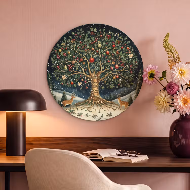 Akoestisch schilderij rond - Feestboom - Winterhemel - Kleurrijk — 2