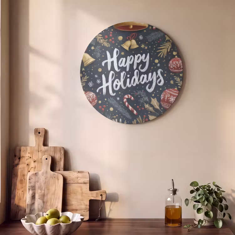 Akoestisch schilderij rond - Feestelijk - Kerstgroet - Kleurrijk — 4
